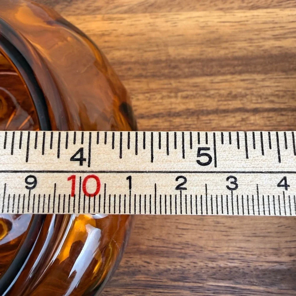 Vintage Amber Glass Powder Jar Base Sunburst Bottom Trinket Dish Honey Gold